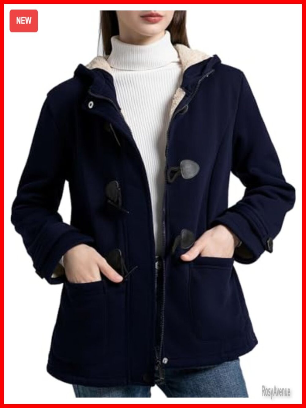 Sherpa Lined Fleece Hoodie Jacket Toggle Duffle Coat Women